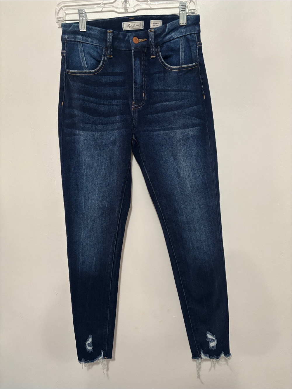 KanCan Signature High Rise Ankle Skinny Jeans Raw Distressed Hem Size 26